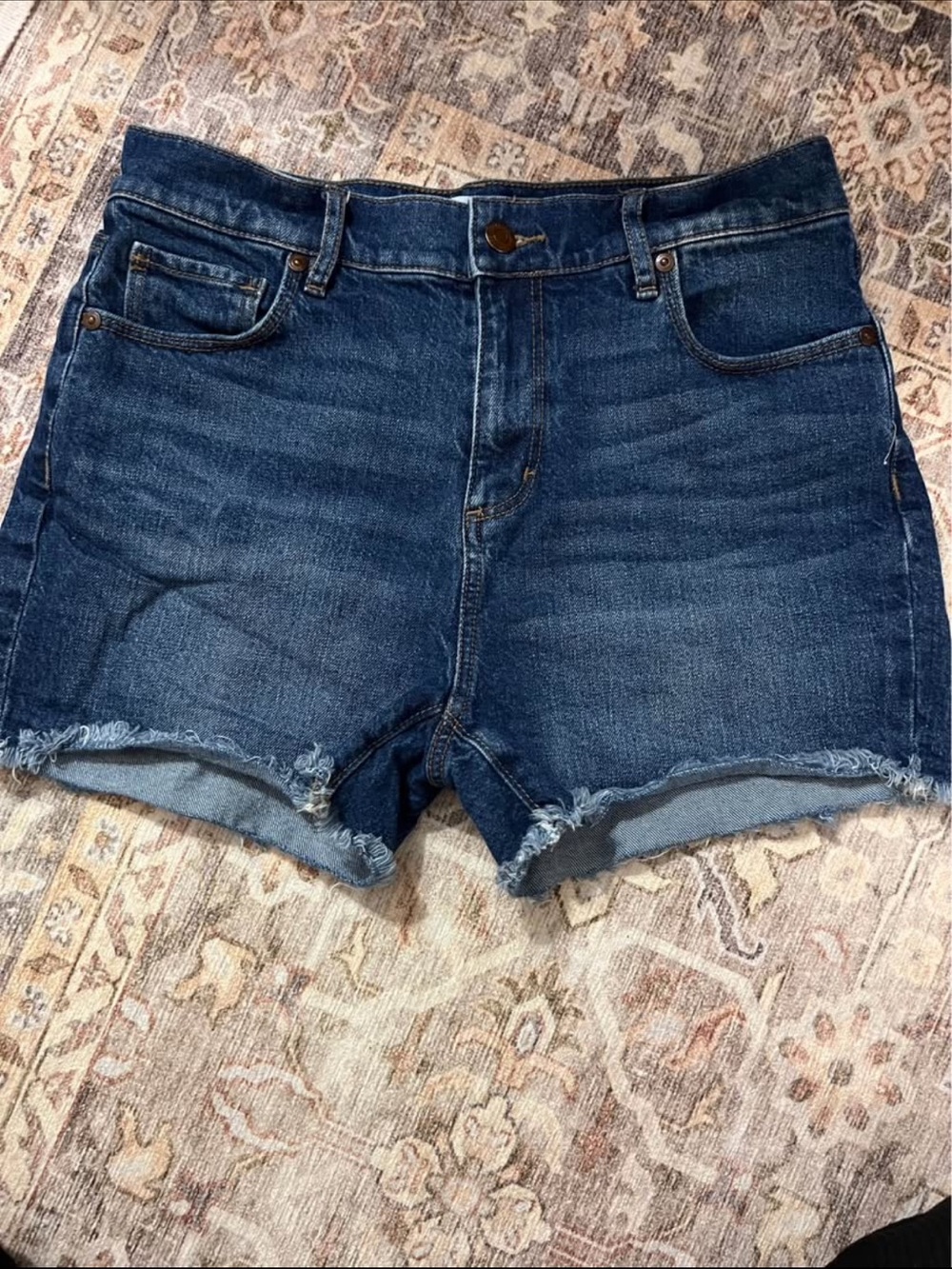 LOFT Indigo Frayed Hem Denim Shorts